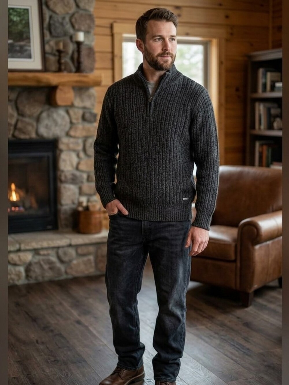 - Threadbare Denim Corps 1/4 Zip sweater. Size XL. Rag style fabric…